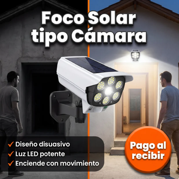 Foco solar tipo cámara de vigilancia - Seguridad para tu hogar