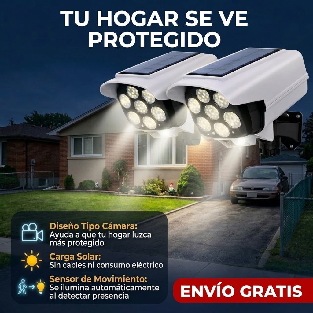 Foco solar tipo cámara de vigilancia - Seguridad para tu hogar